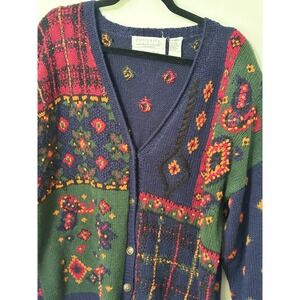 Portraits by Northern Isles II Cardigan Sweater Knit Hand Patchwork‎ 1X